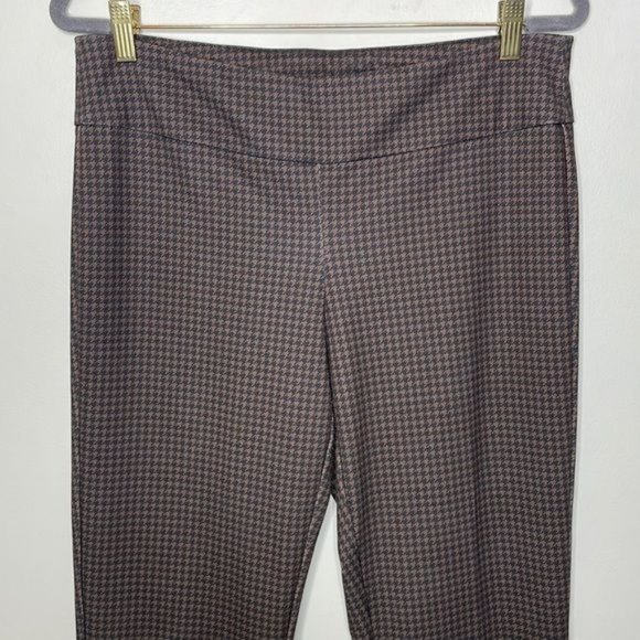 Zac & Rachel Size L Brown Black Houndstooth Pull On Stretch Comfy Dress Pants - Picture 3 of 9